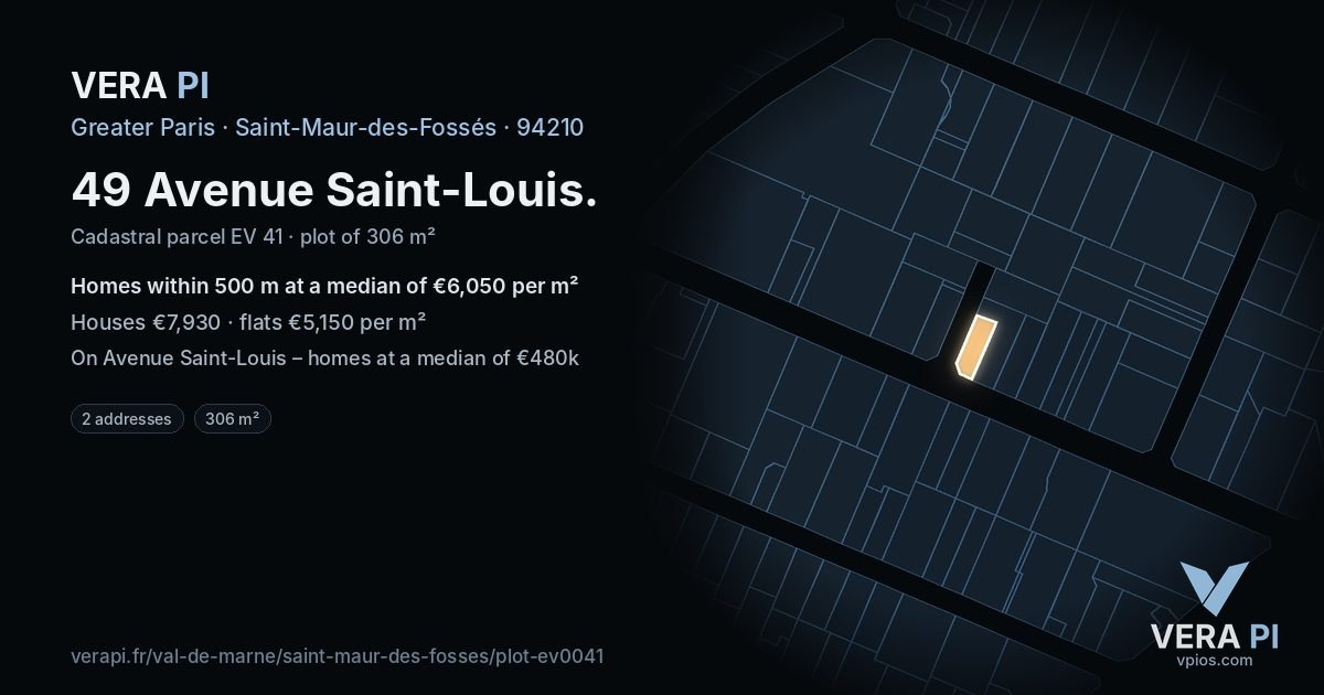 49 Avenue Saint-Louis, Saint-Maur-des-Fossés at night – the plot lit, the parcels around coloured by the prices near them