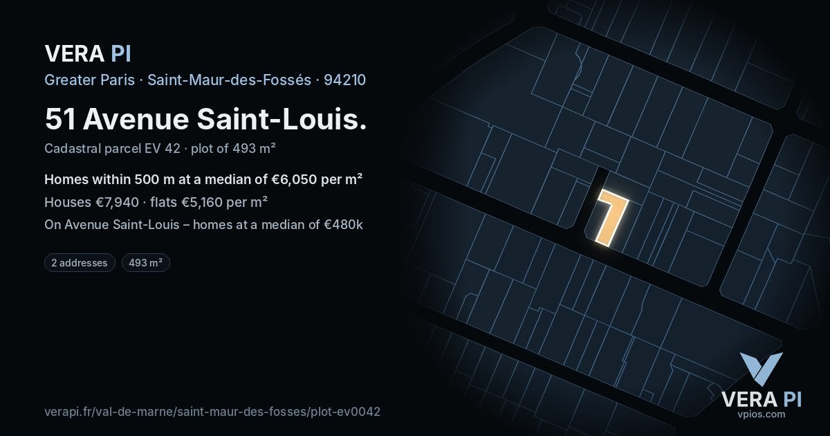 51 Avenue Saint-Louis, Saint-Maur-des-Fossés at night – the plot lit, the parcels around coloured by the prices near them