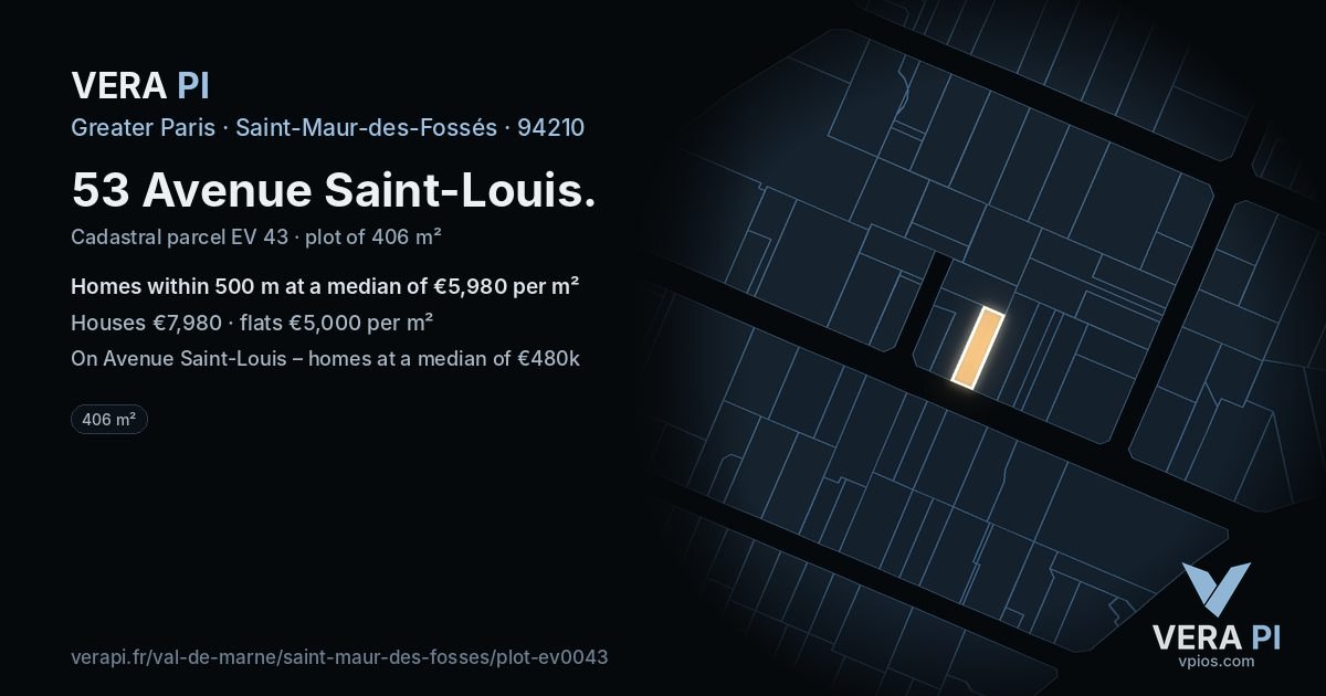 53 Avenue Saint-Louis, Saint-Maur-des-Fossés at night – the plot lit, the parcels around coloured by the prices near them