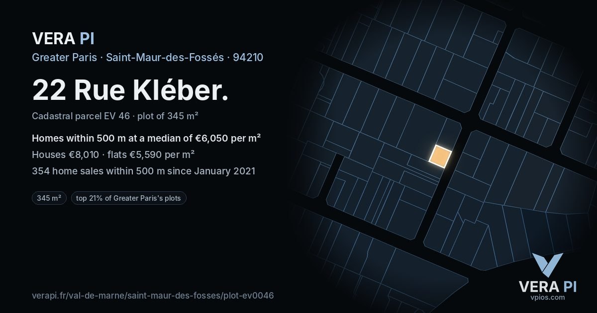 22 Rue Kléber, Saint-Maur-des-Fossés at night – the plot lit, the parcels around coloured by the prices near them