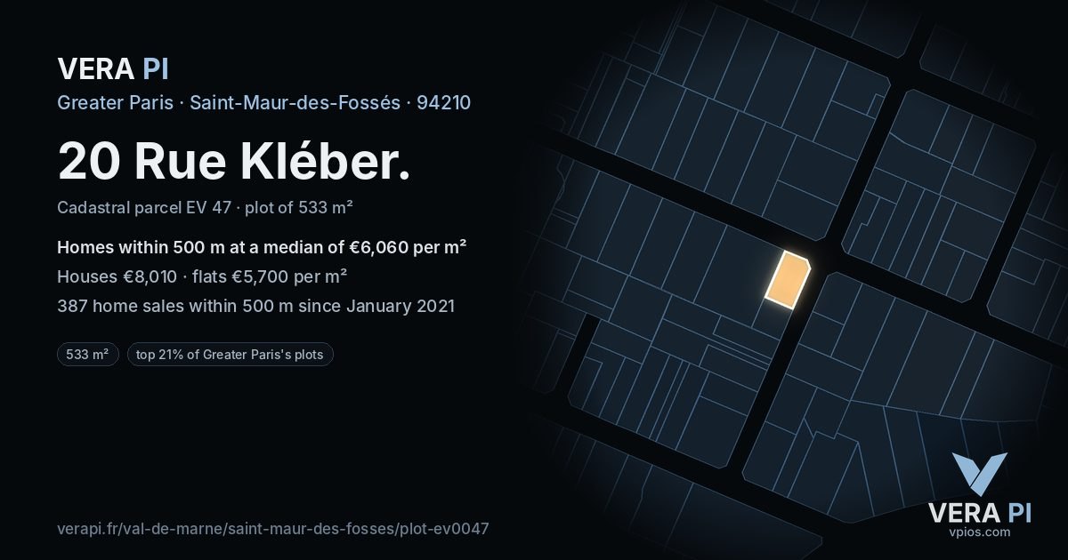 20 Rue Kléber, Saint-Maur-des-Fossés at night – the plot lit, the parcels around coloured by the prices near them