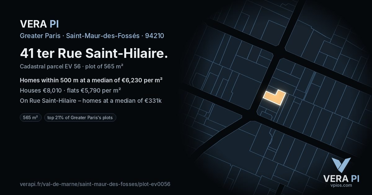 41 ter Rue Saint-Hilaire, Saint-Maur-des-Fossés at night – the plot lit, the parcels around coloured by the prices near them