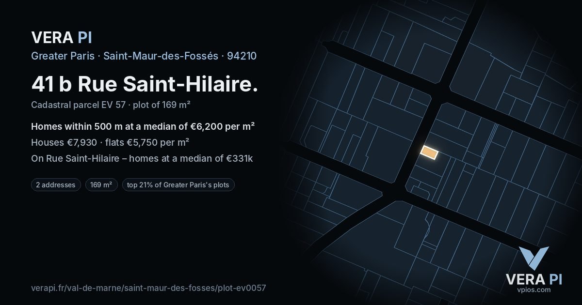 41 b Rue Saint-Hilaire, Saint-Maur-des-Fossés at night – the plot lit, the parcels around coloured by the prices near them