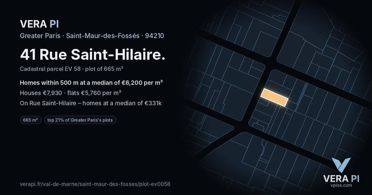 41 Rue Saint-Hilaire, Saint-Maur-des-Fossés at night – the plot lit, the parcels around coloured by the prices near them