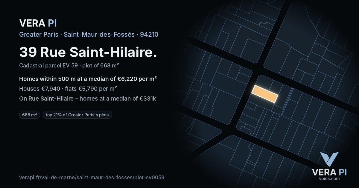 39 Rue Saint-Hilaire, Saint-Maur-des-Fossés at night – the plot lit, the parcels around coloured by the prices near them