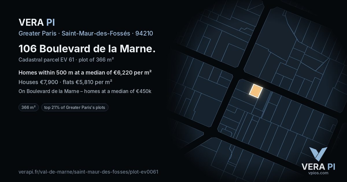 106 Boulevard de la Marne, Saint-Maur-des-Fossés at night – the plot lit, the parcels around coloured by the prices near them