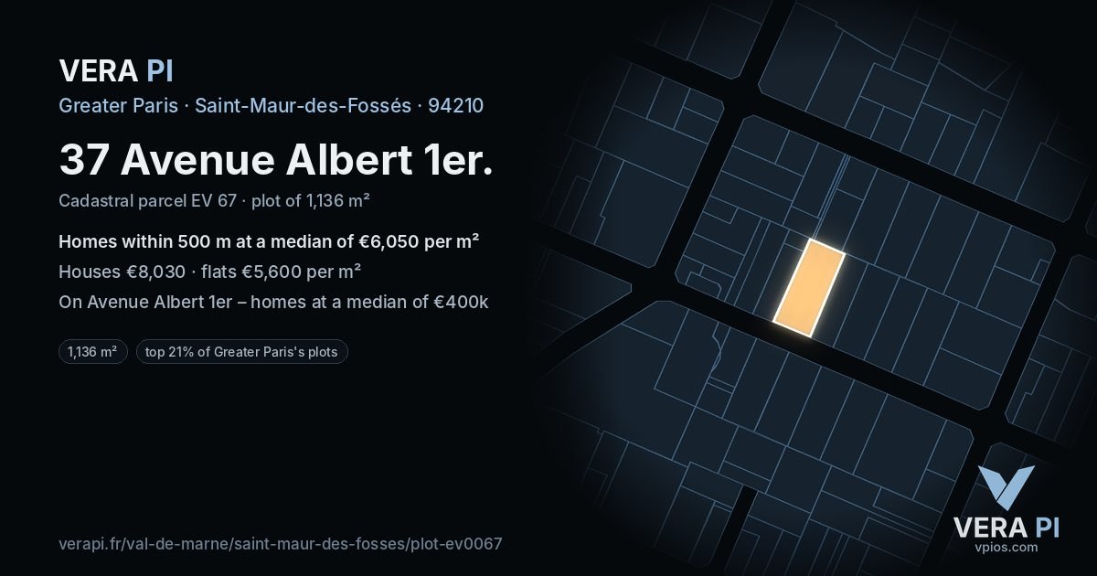 37 Avenue Albert 1er, Saint-Maur-des-Fossés at night – the plot lit, the parcels around coloured by the prices near them