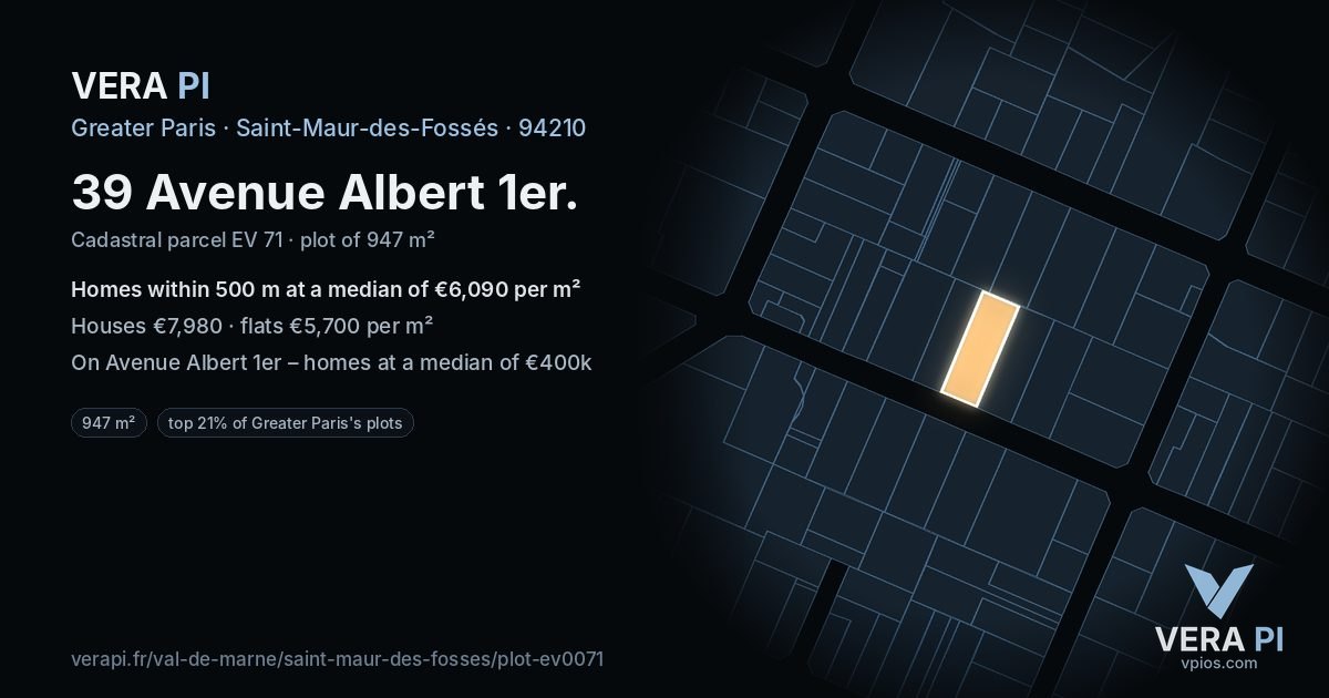 39 Avenue Albert 1er, Saint-Maur-des-Fossés at night – the plot lit, the parcels around coloured by the prices near them