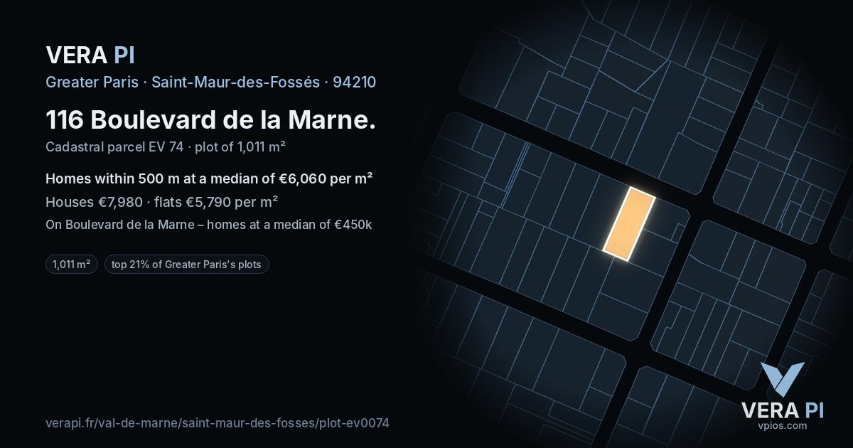116 Boulevard de la Marne, Saint-Maur-des-Fossés at night – the plot lit, the parcels around coloured by the prices near them