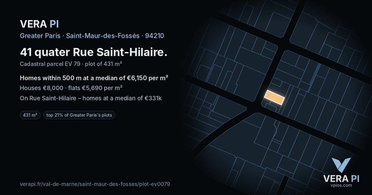 41 quater Rue Saint-Hilaire, Saint-Maur-des-Fossés at night – the plot lit, the parcels around coloured by the prices near them
