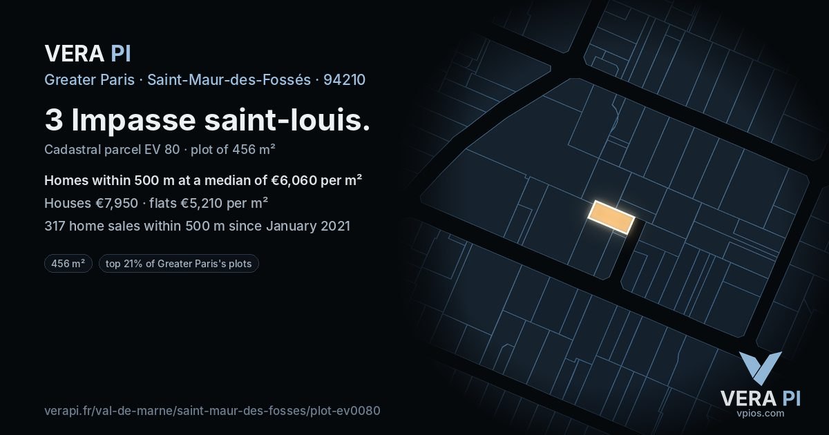 3 Impasse saint-louis, Saint-Maur-des-Fossés at night – the plot lit, the parcels around coloured by the prices near them