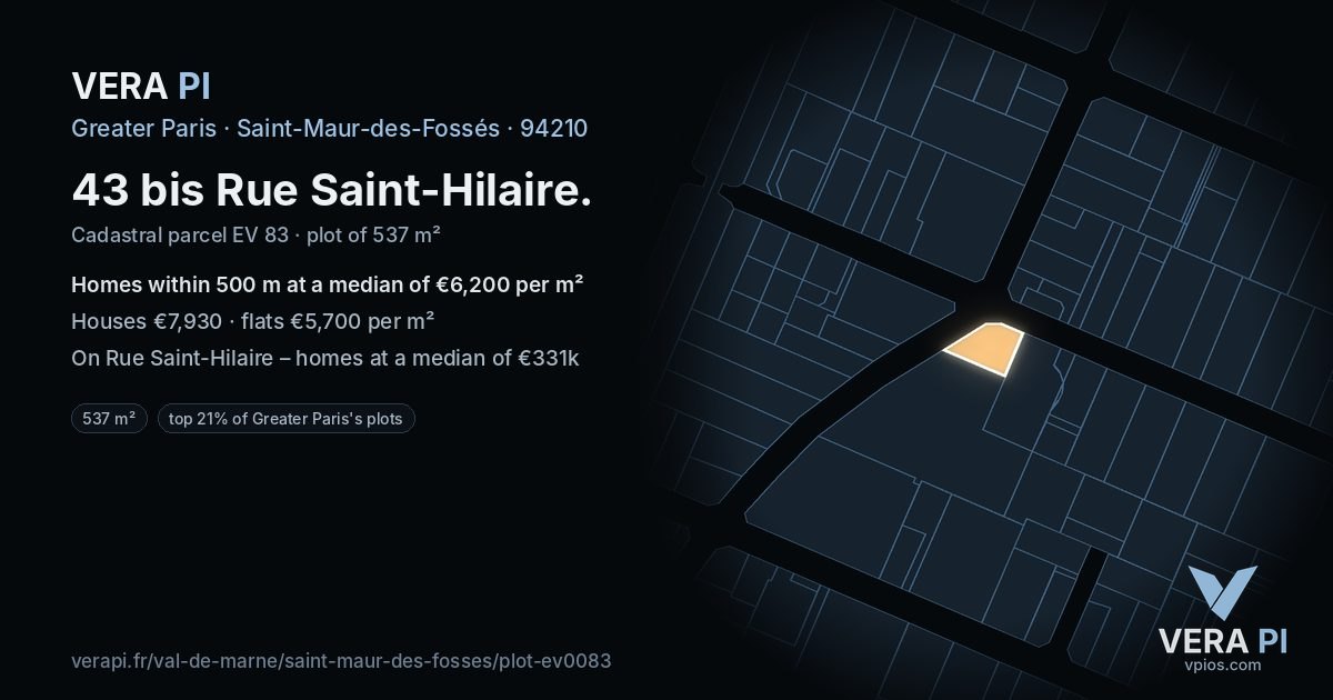 43 bis Rue Saint-Hilaire, Saint-Maur-des-Fossés at night – the plot lit, the parcels around coloured by the prices near them