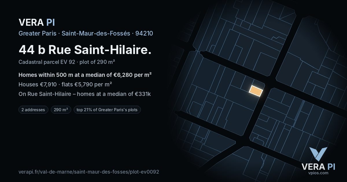 44 b Rue Saint-Hilaire, Saint-Maur-des-Fossés at night – the plot lit, the parcels around coloured by the prices near them