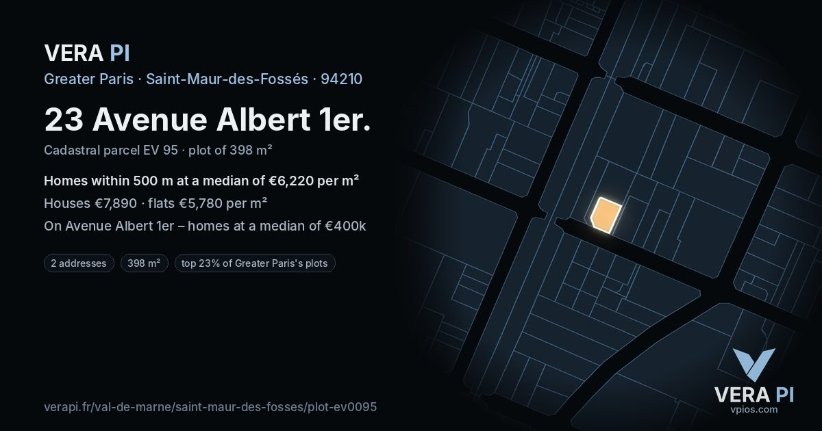 23 Avenue Albert 1er, Saint-Maur-des-Fossés at night – the plot lit, the parcels around coloured by the prices near them