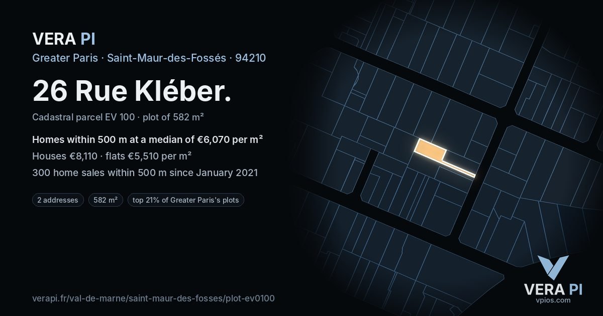 26 Rue Kléber, Saint-Maur-des-Fossés at night – the plot lit, the parcels around coloured by the prices near them