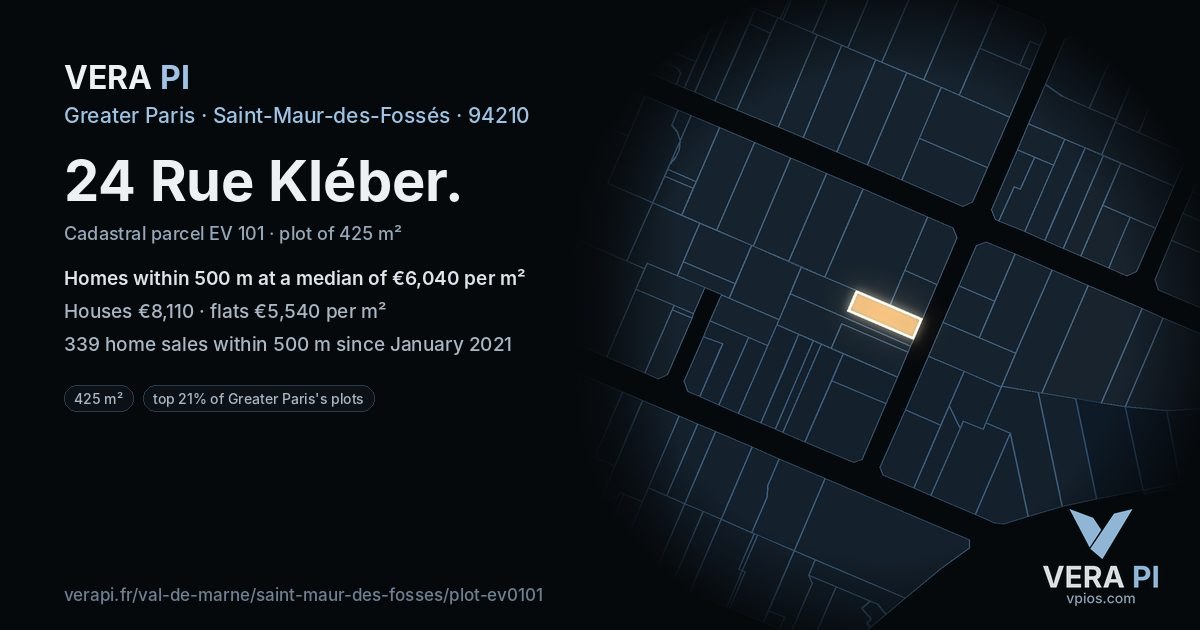 24 Rue Kléber, Saint-Maur-des-Fossés at night – the plot lit, the parcels around coloured by the prices near them