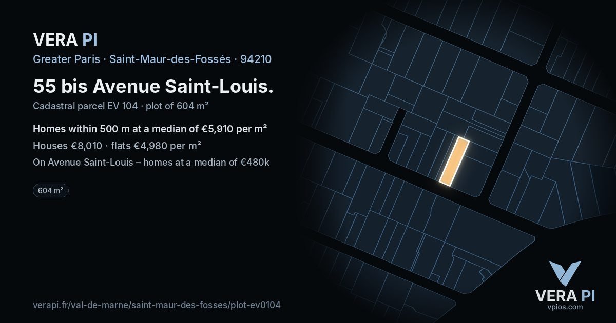 55 bis Avenue Saint-Louis, Saint-Maur-des-Fossés at night – the plot lit, the parcels around coloured by the prices near them
