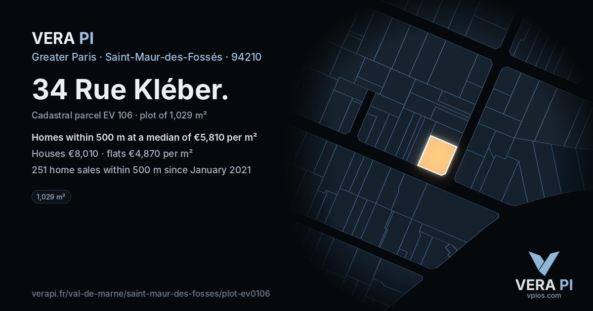 34 Rue Kléber, Saint-Maur-des-Fossés at night – the plot lit, the parcels around coloured by the prices near them