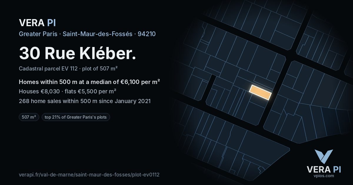30 Rue Kléber, Saint-Maur-des-Fossés at night – the plot lit, the parcels around coloured by the prices near them