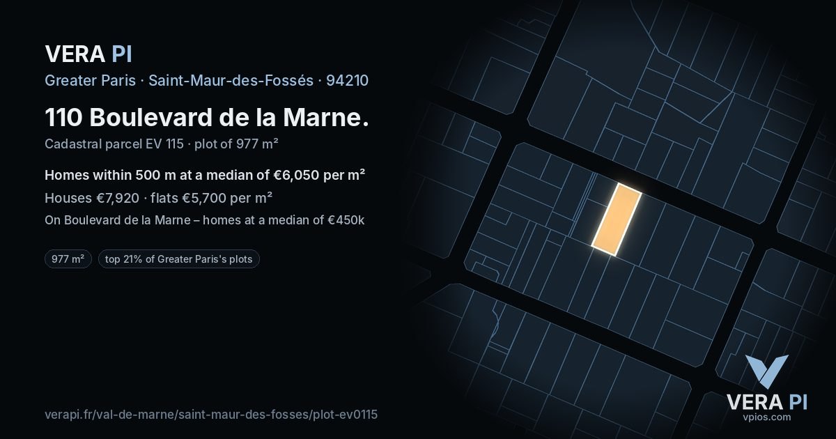 110 Boulevard de la Marne, Saint-Maur-des-Fossés at night – the plot lit, the parcels around coloured by the prices near them