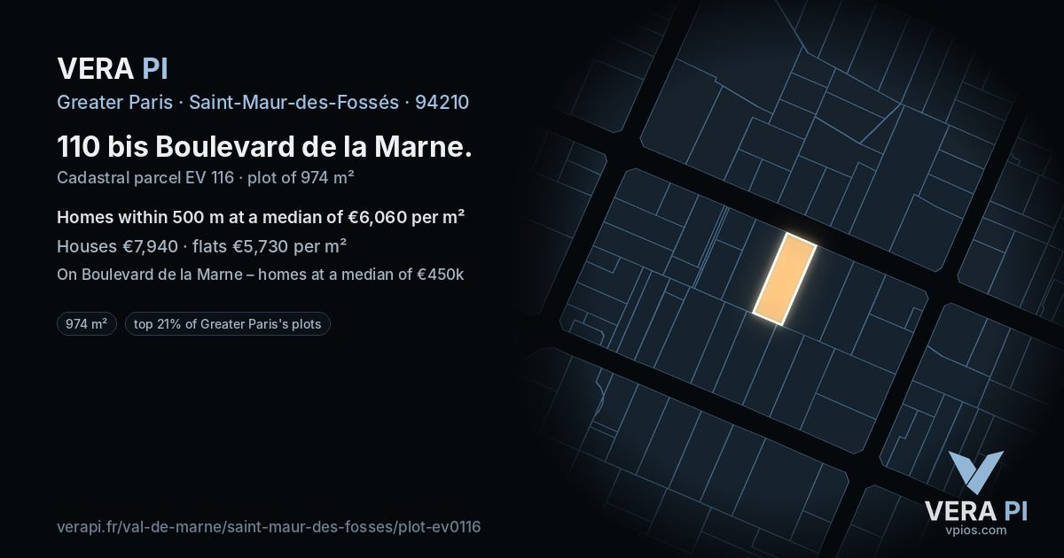 110 bis Boulevard de la Marne, Saint-Maur-des-Fossés at night – the plot lit, the parcels around coloured by the prices near them