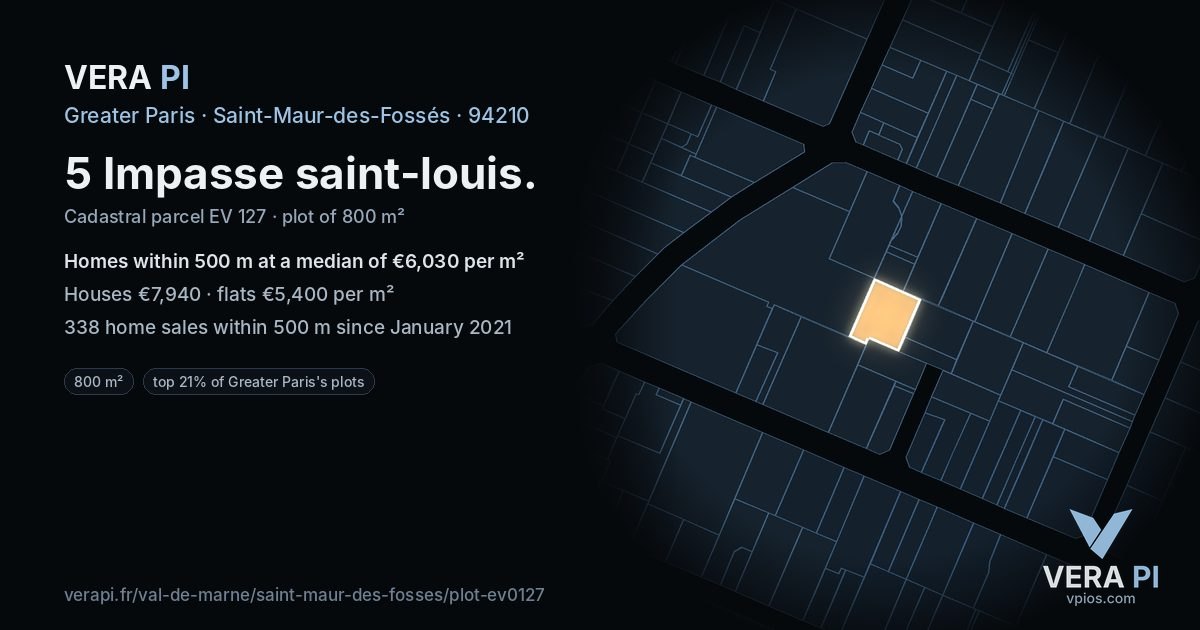 5 Impasse saint-louis, Saint-Maur-des-Fossés at night – the plot lit, the parcels around coloured by the prices near them