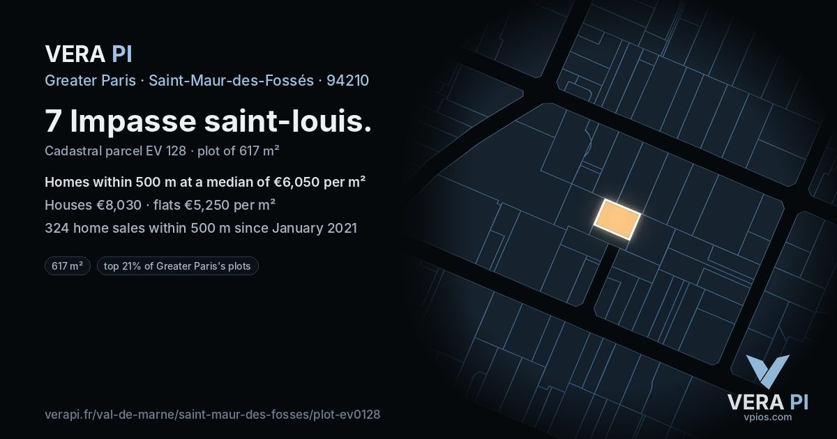 7 Impasse saint-louis, Saint-Maur-des-Fossés at night – the plot lit, the parcels around coloured by the prices near them