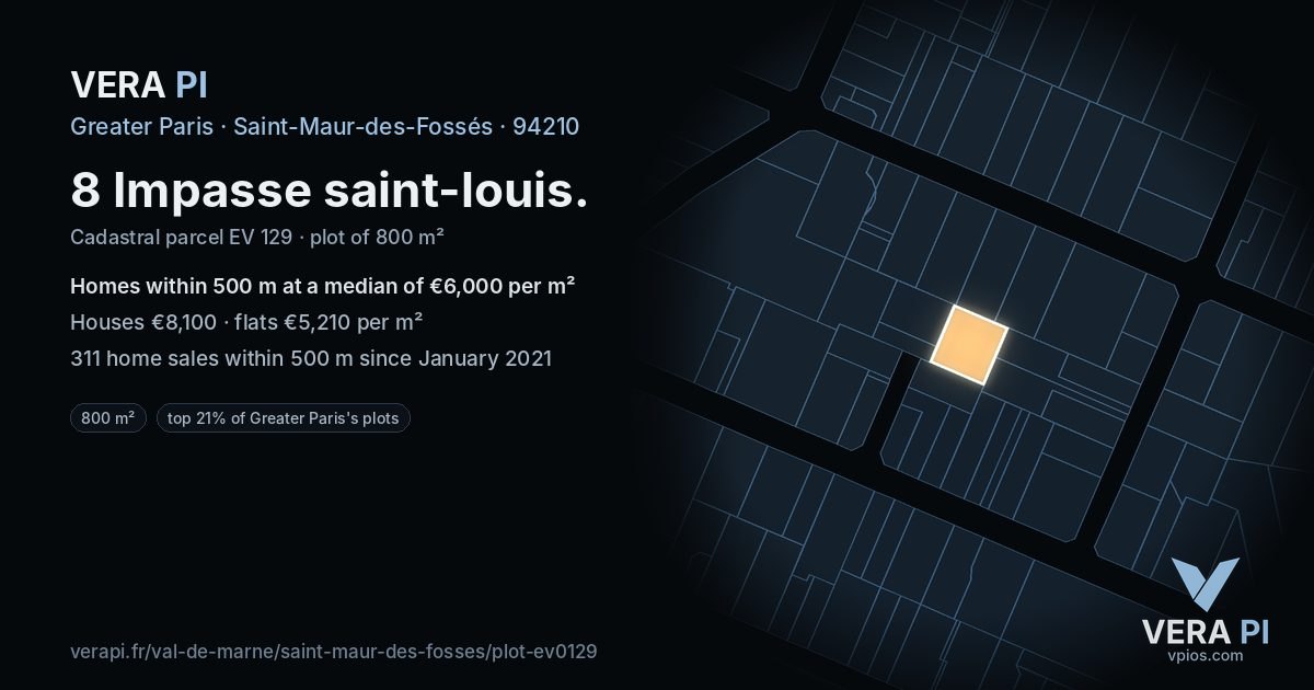 8 Impasse saint-louis, Saint-Maur-des-Fossés at night – the plot lit, the parcels around coloured by the prices near them