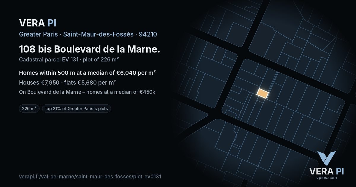 108 bis Boulevard de la Marne, Saint-Maur-des-Fossés at night – the plot lit, the parcels around coloured by the prices near them
