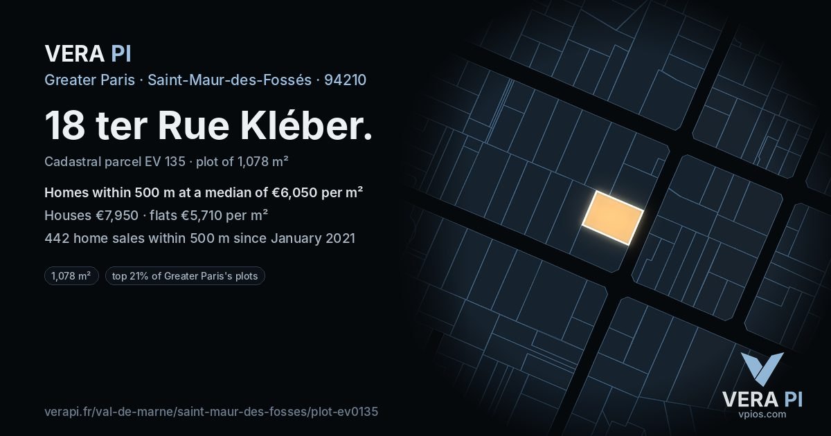 18 ter Rue Kléber, Saint-Maur-des-Fossés at night – the plot lit, the parcels around coloured by the prices near them