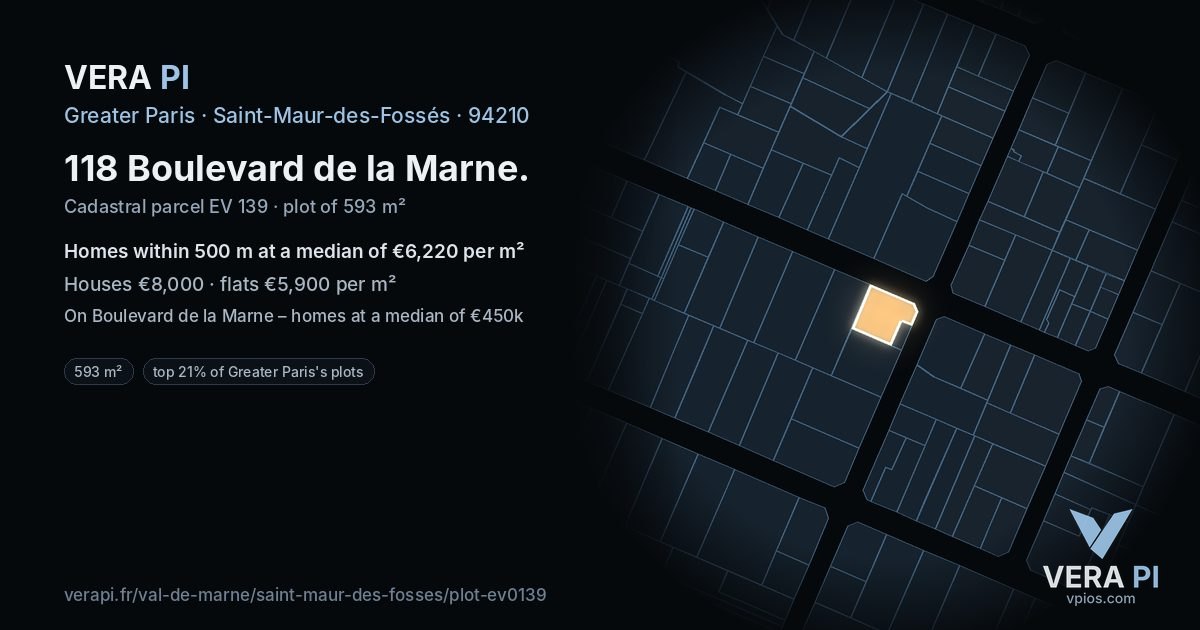 118 Boulevard de la Marne, Saint-Maur-des-Fossés at night – the plot lit, the parcels around coloured by the prices near them