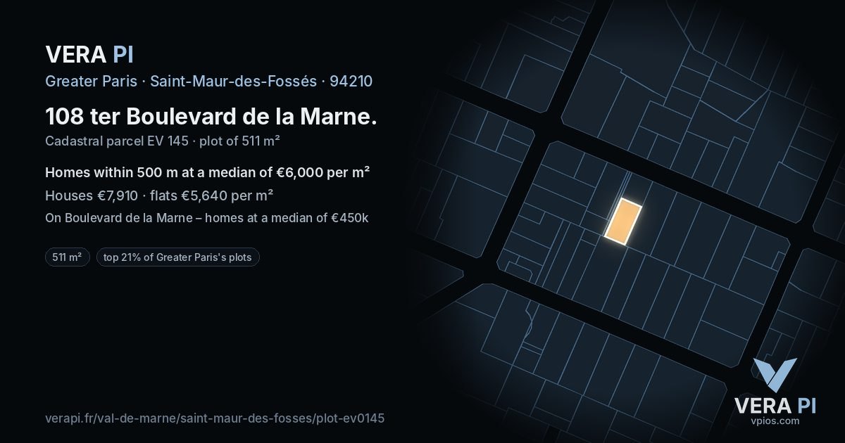 108 ter Boulevard de la Marne, Saint-Maur-des-Fossés at night – the plot lit, the parcels around coloured by the prices near them