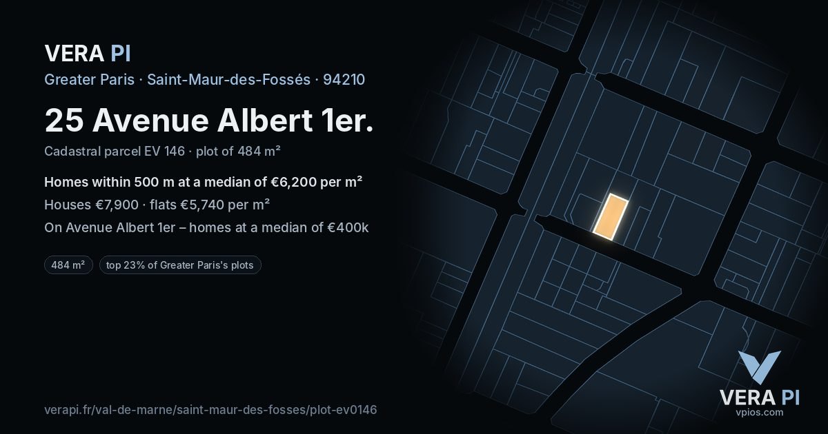 25 Avenue Albert 1er, Saint-Maur-des-Fossés at night – the plot lit, the parcels around coloured by the prices near them