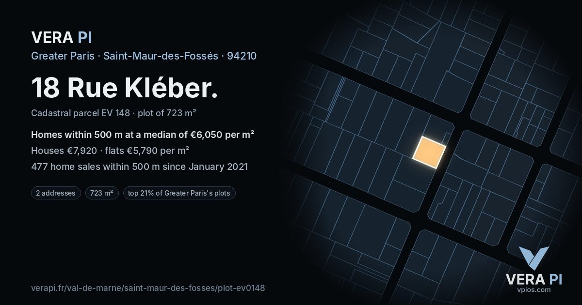 18 Rue Kléber, Saint-Maur-des-Fossés at night – the plot lit, the parcels around coloured by the prices near them