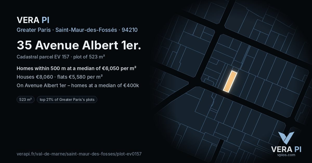 35 Avenue Albert 1er, Saint-Maur-des-Fossés at night – the plot lit, the parcels around coloured by the prices near them