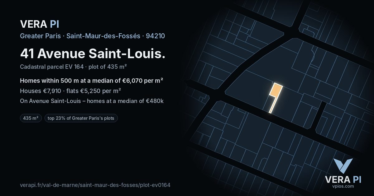 41 Avenue Saint-Louis, Saint-Maur-des-Fossés at night – the plot lit, the parcels around coloured by the prices near them