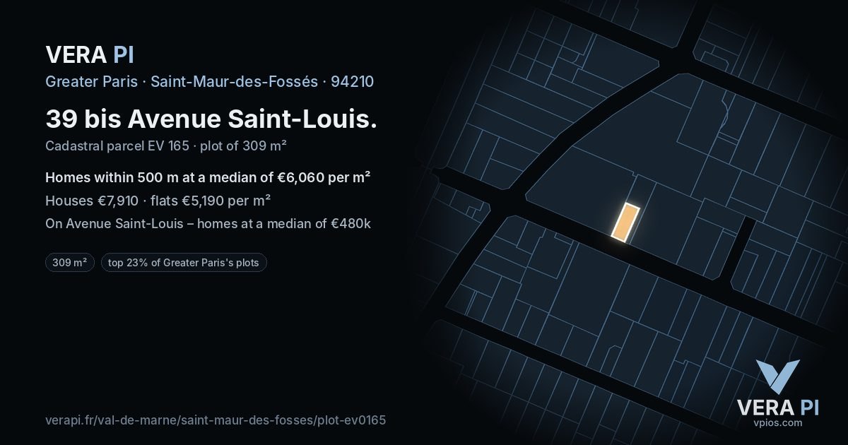 39 bis Avenue Saint-Louis, Saint-Maur-des-Fossés at night – the plot lit, the parcels around coloured by the prices near them