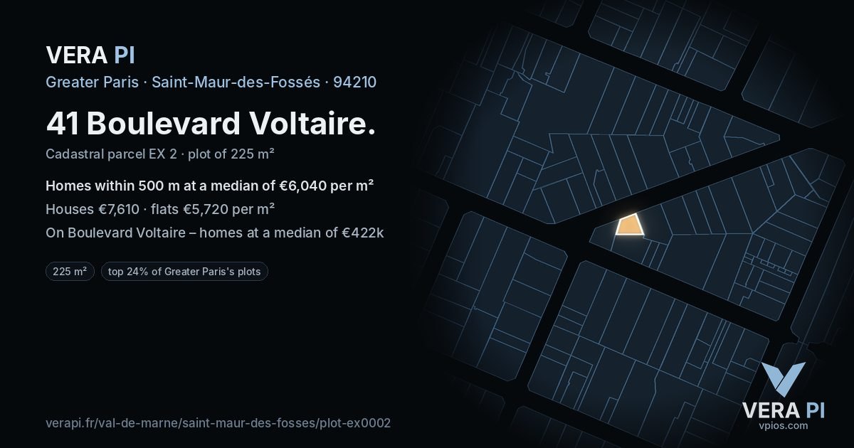 41 Boulevard Voltaire, Saint-Maur-des-Fossés at night – the plot lit, the parcels around coloured by the prices near them