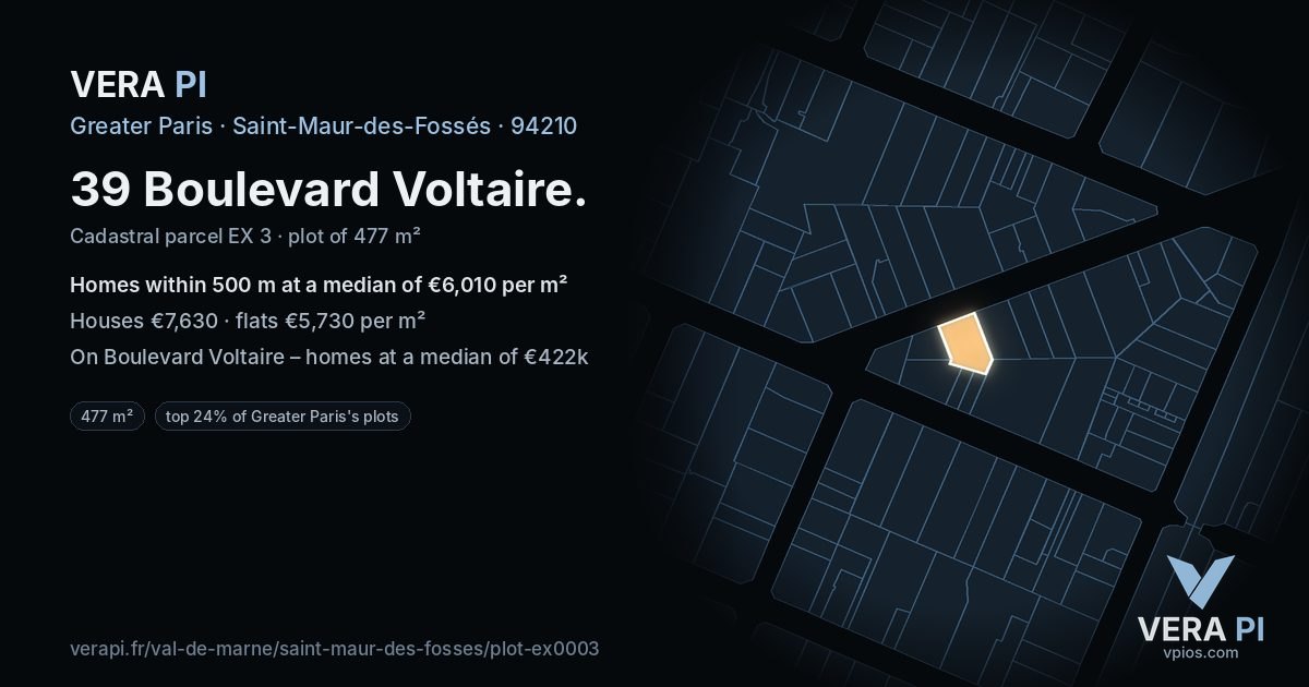 39 Boulevard Voltaire, Saint-Maur-des-Fossés at night – the plot lit, the parcels around coloured by the prices near them