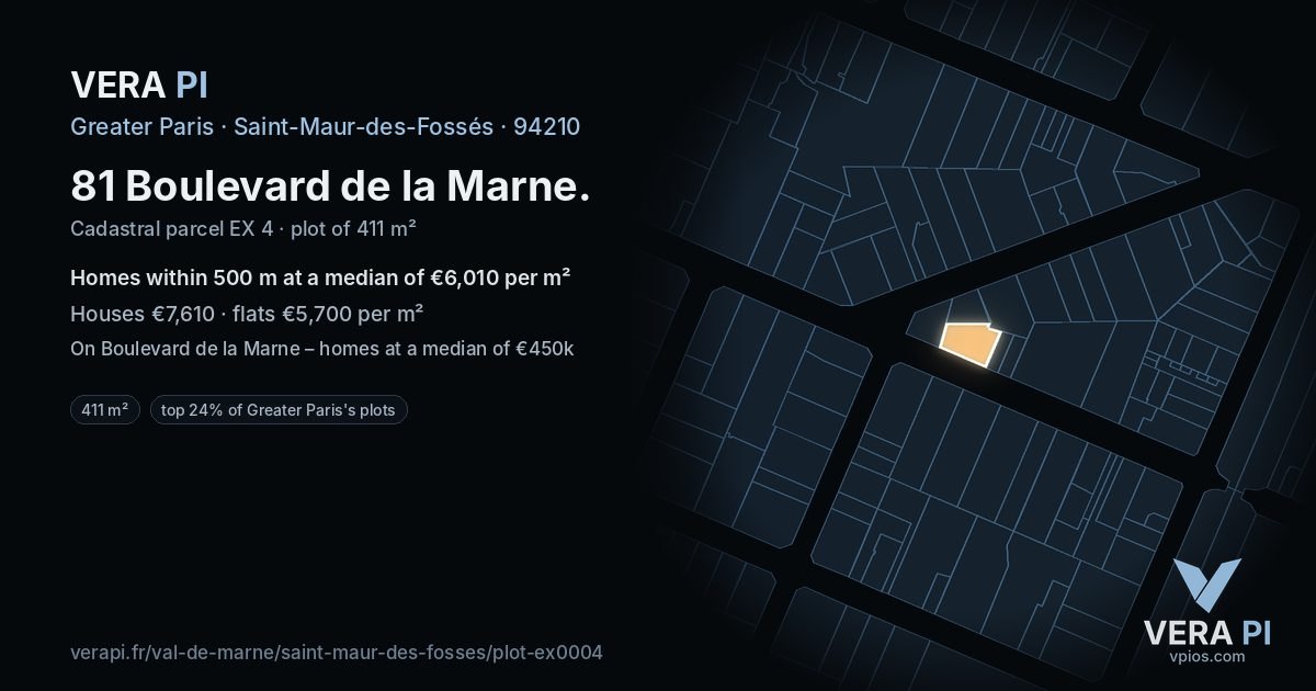 81 Boulevard de la Marne, Saint-Maur-des-Fossés at night – the plot lit, the parcels around coloured by the prices near them