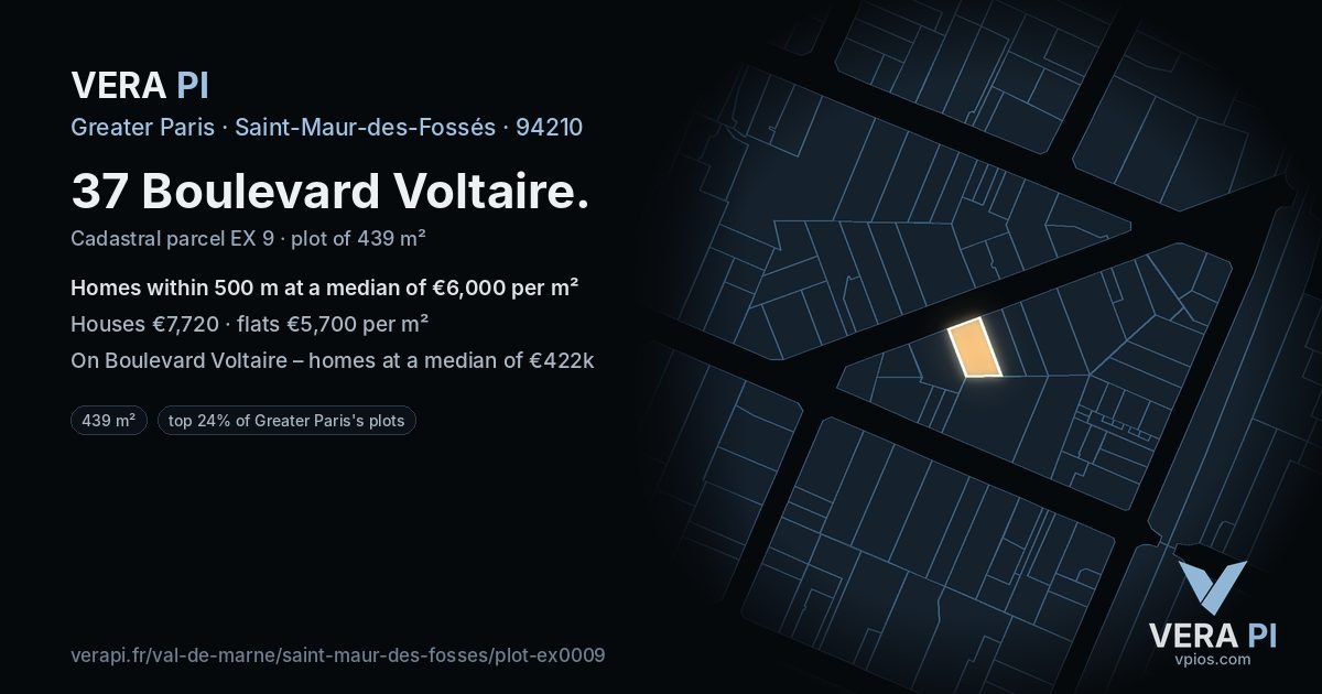 37 Boulevard Voltaire, Saint-Maur-des-Fossés at night – the plot lit, the parcels around coloured by the prices near them