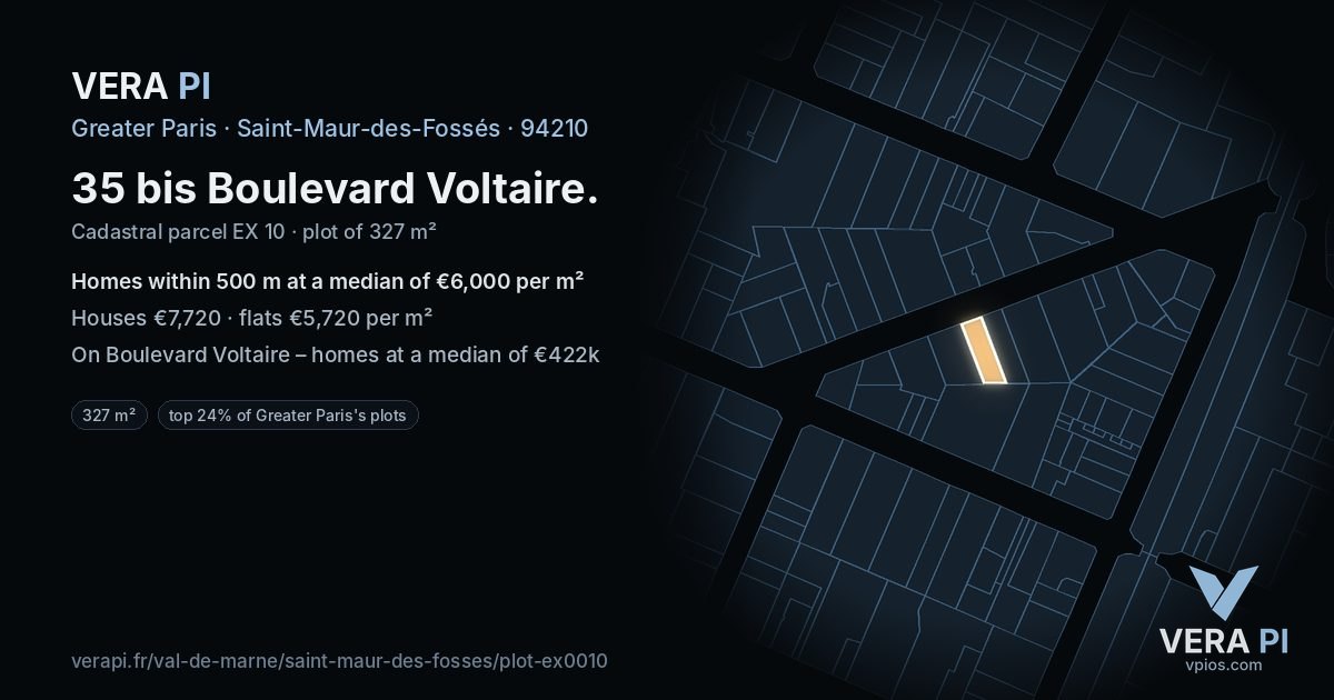 35 bis Boulevard Voltaire, Saint-Maur-des-Fossés at night – the plot lit, the parcels around coloured by the prices near them