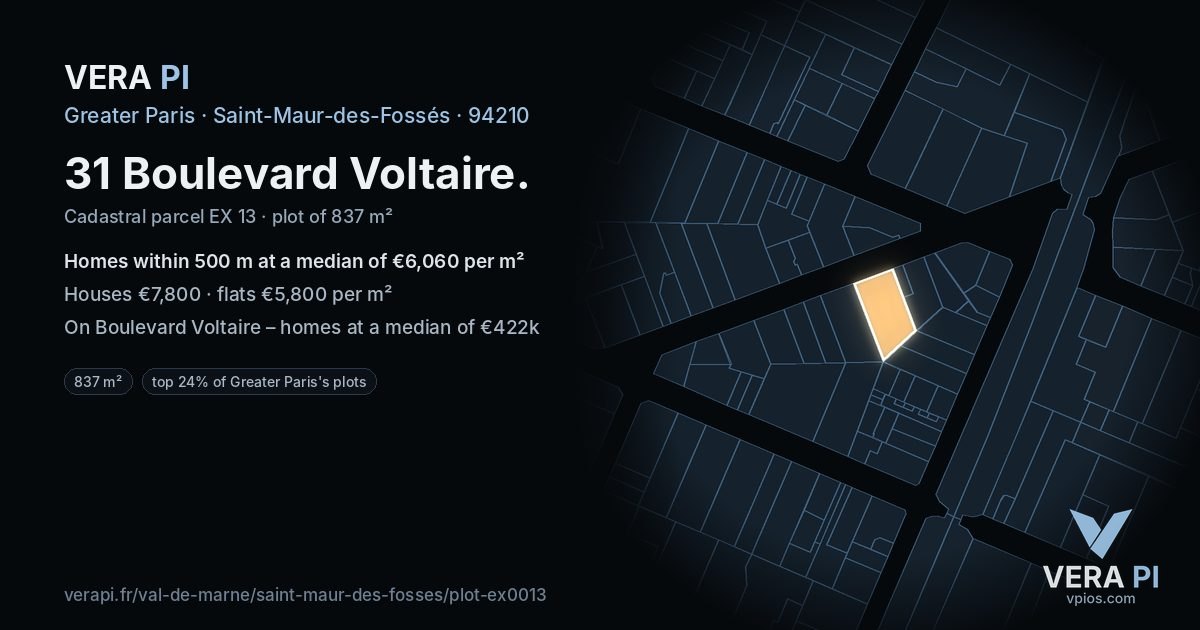 31 Boulevard Voltaire, Saint-Maur-des-Fossés at night – the plot lit, the parcels around coloured by the prices near them