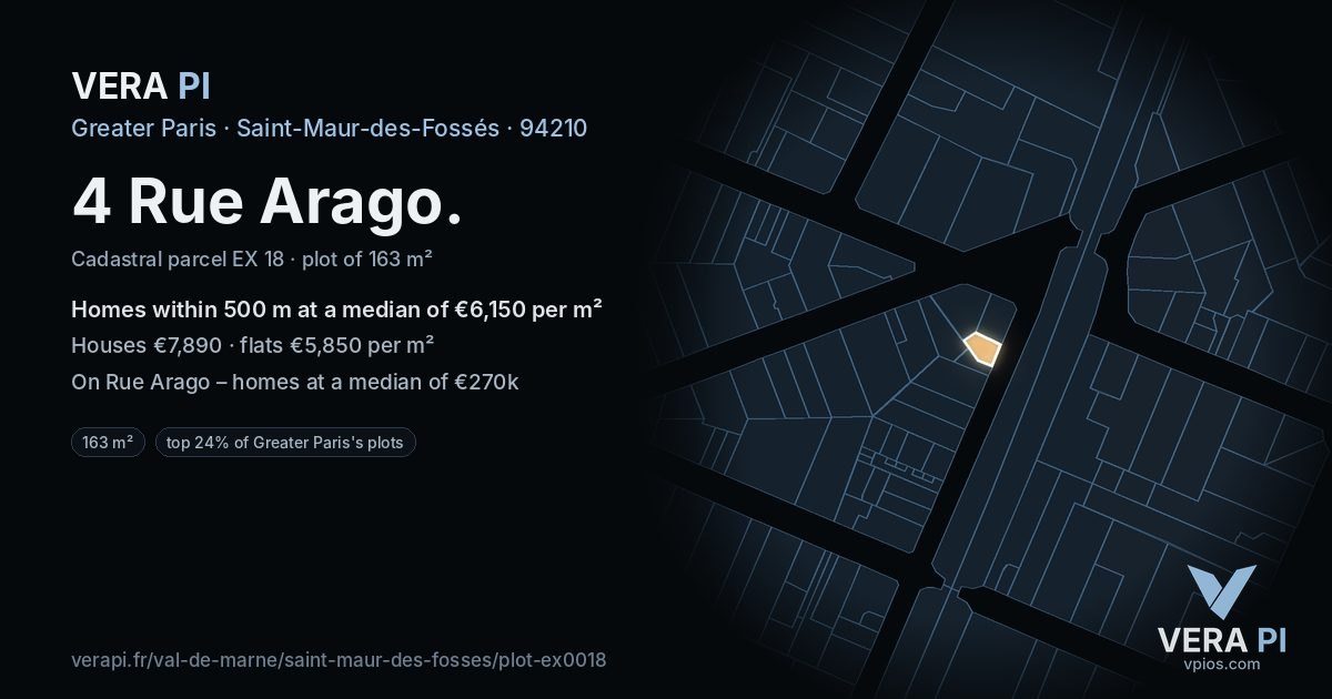 4 Rue Arago, Saint-Maur-des-Fossés at night – the plot lit, the parcels around coloured by the prices near them