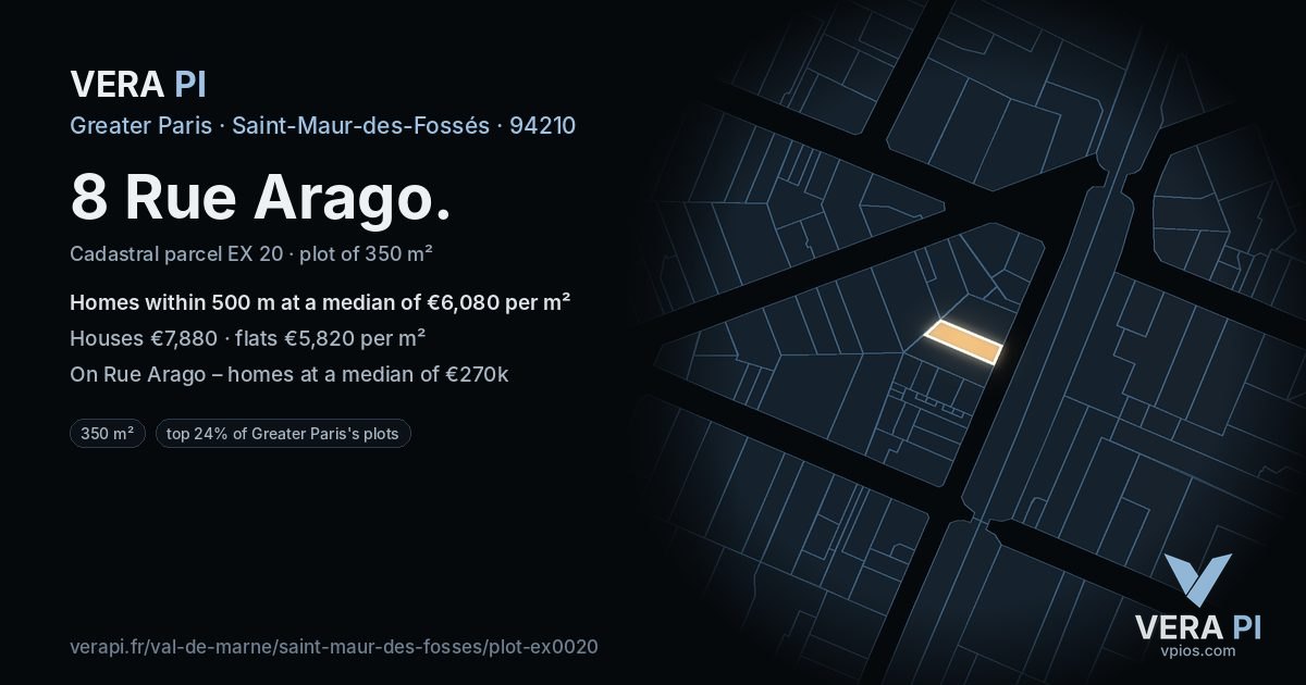 8 Rue Arago, Saint-Maur-des-Fossés at night – the plot lit, the parcels around coloured by the prices near them