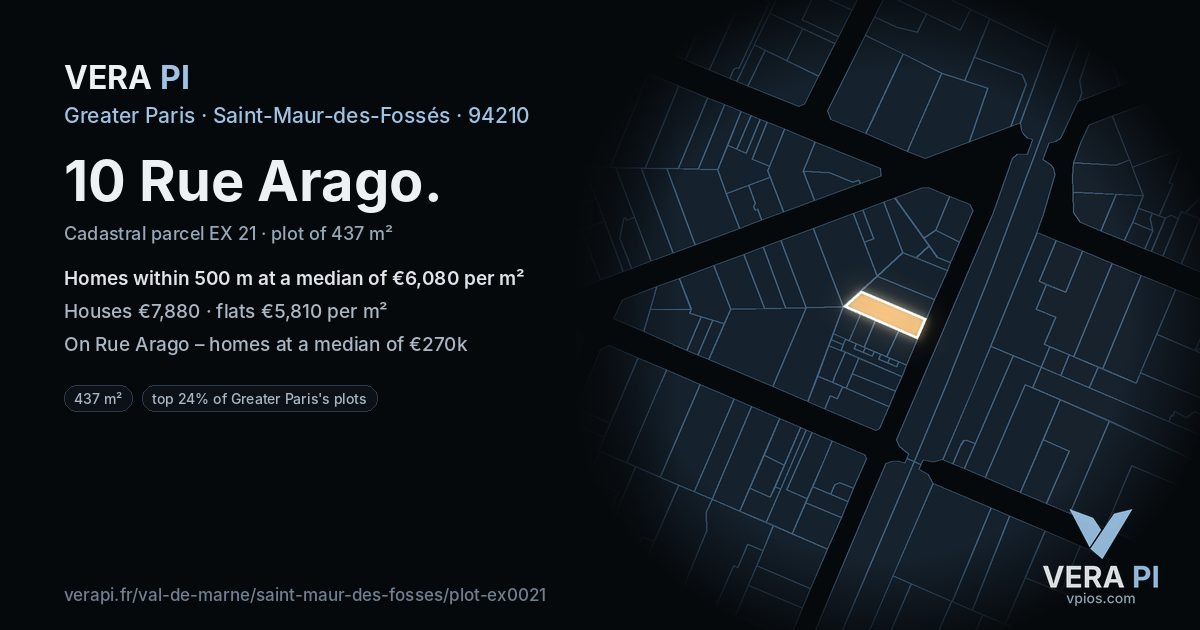 10 Rue Arago, Saint-Maur-des-Fossés at night – the plot lit, the parcels around coloured by the prices near them