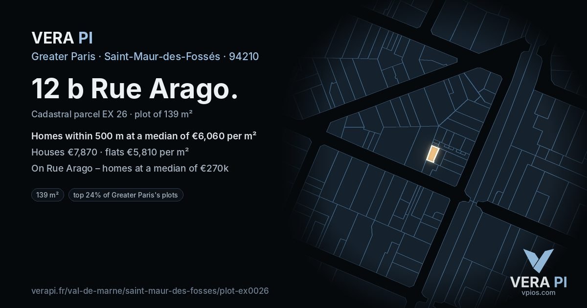 12 b Rue Arago, Saint-Maur-des-Fossés at night – the plot lit, the parcels around coloured by the prices near them