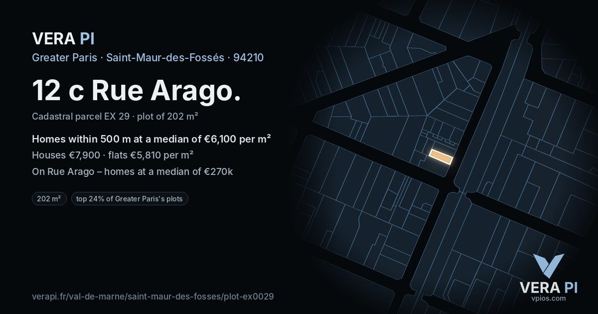 12 c Rue Arago, Saint-Maur-des-Fossés at night – the plot lit, the parcels around coloured by the prices near them