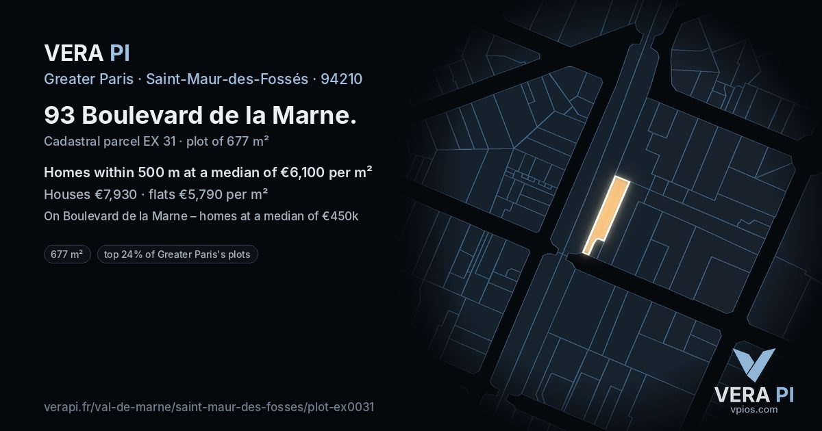 93 Boulevard de la Marne, Saint-Maur-des-Fossés at night – the plot lit, the parcels around coloured by the prices near them