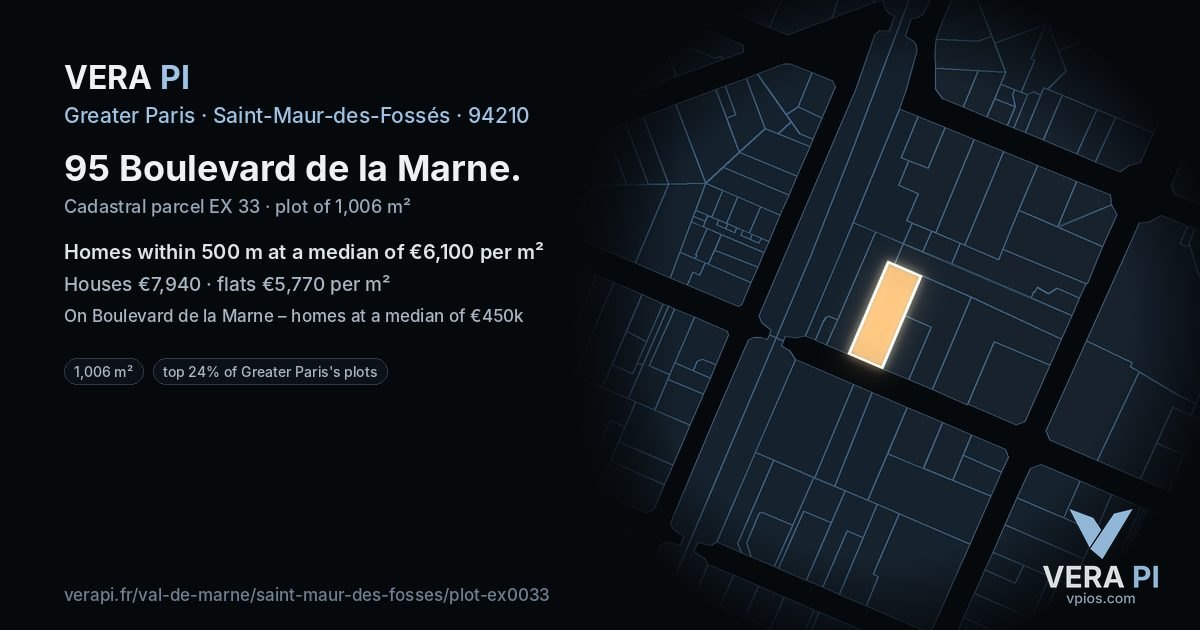 95 Boulevard de la Marne, Saint-Maur-des-Fossés at night – the plot lit, the parcels around coloured by the prices near them
